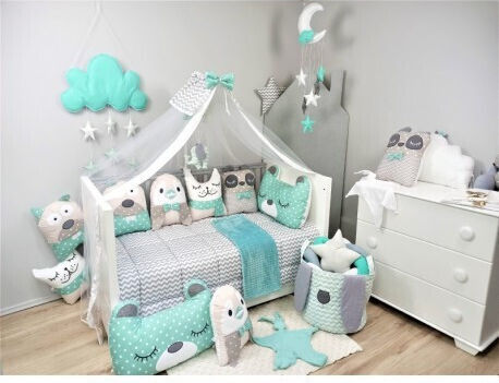 Baby Star Crib Decorative Pillow Tiny Friends Cat Green 37x40cm