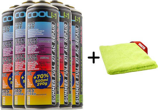 Set 5x 5-in-1 Air Conditioning Refrigerant Cool5 Air Conditioning Replacement R134a + Microfiber