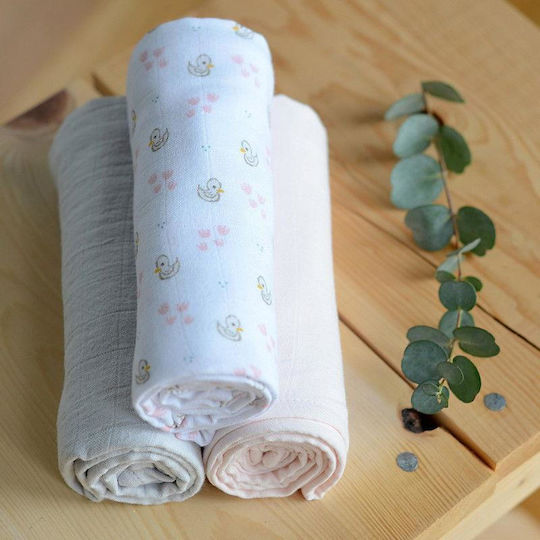 Beaba Swan Prosoape Pentru Eructație Și Învelișuri Pentru Înfășat Din Muselină Multicolore 70x70cm 3 Bucăți