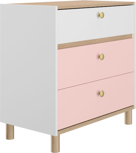 Детска гардеробна шкафче White / Pink / Blond Oak с 3 чекмеджета 81x45x82бр