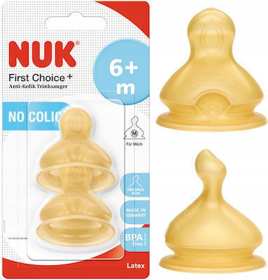 Nuk First Choice+ Rubber Baby Bottle Teats Medium Flow for 0+ months 2pcs