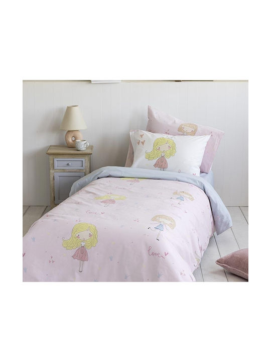 Nima Set Kinderbettbezug Einzel mit Kissenbezug Baumwolle Rosa 160x240cm