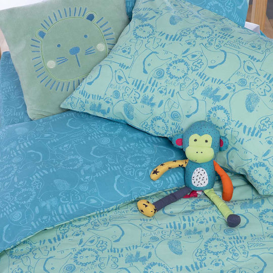 Nef-Nef Homeware Jungle Set Kids Duvet Cover Single with Pillowcase Cotton Jungle 160x240cm