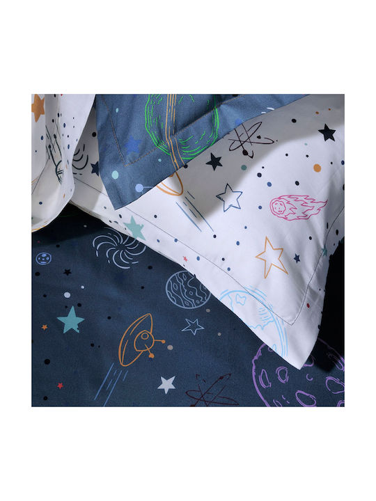 Down Town Home Set Kinderbettbezug Einzel mit Kissenbezug Baumwolle Blau 175x245cm