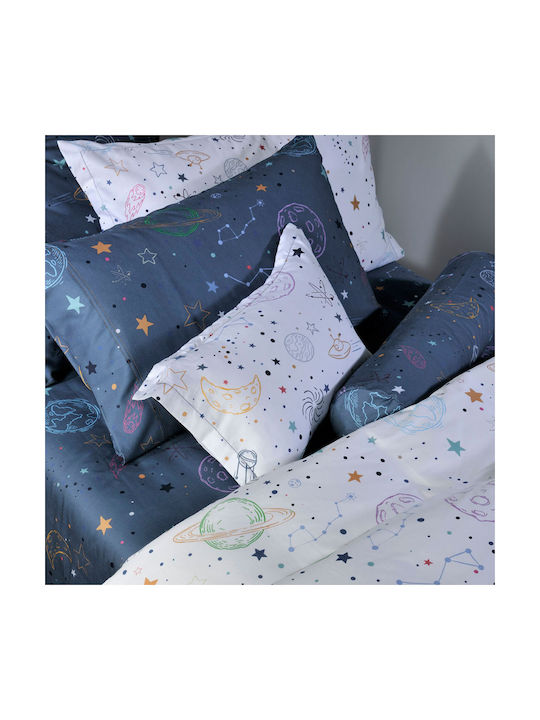 Down Town Home Set Kinderbettbezug Einzel mit Kissenbezug Baumwolle Blau 175x245cm