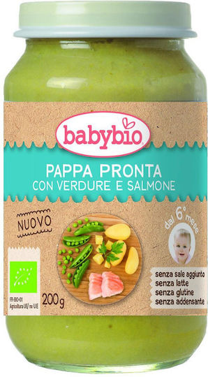 Babybio Meniu bebelusi cu Aromă de Mazăre-Cartofi & Somon 200gr pentru 6+ Luni