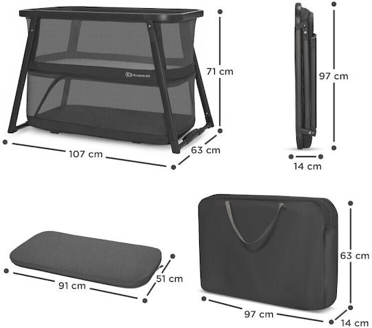 Kinderkraft Λίκνο Sofi Plus με Στρώμα και Πλαϊνό Άνοιγμα Grey
