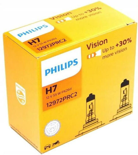 Philips Λάμπες Αυτοκινήτου Vision H7 Αλογόνου 3200K Θερμό Λευκό 12V 55W 2τμχ