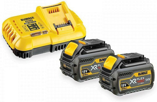 DEWALT Σετ 2 Μπαταριών Εργαλείου Λιθίου 18V Χωρητικότητας 6Ah με Φορτιστή Flexvolt