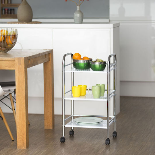 Relaxdays Metallic Kitchen Trolley 3 Tiers Silver 40.5x31x75cm