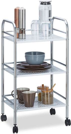 Relaxdays Metallic Kitchen Trolley 3 Tiers Silver 40.5x31x75cm
