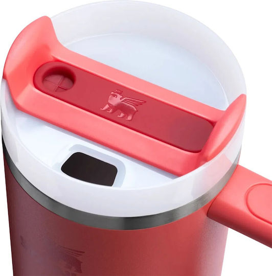 Stanley Quencher H2.0 FlowState Handled Tumbler Thermos Bottle Stainless Steel BPA Free 890ml Hot Coral With Straw And Handle