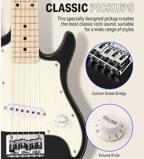 Donner Dsj-100bk Set Elektrische Gitarre Mini 3/4 Schwarze