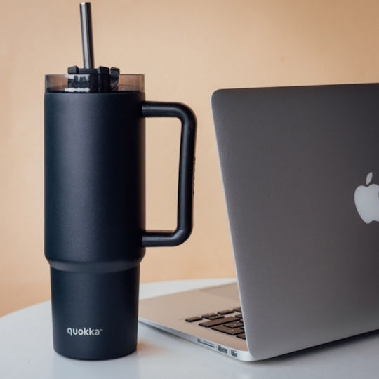 Quokka Handled Tumbler Stainless Steel BPA Free 880ml Black with Straw and Handle