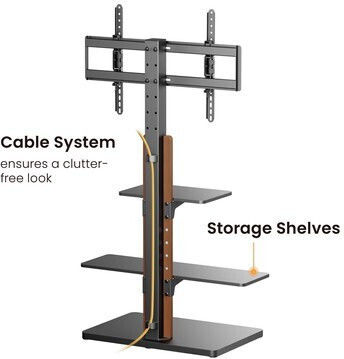 Powertech PT-1422 Βάση Τηλεόρασης Δαπέδου έως 75" και 40kg Ασημί