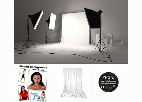 Pânză Fotografică Albă din Bumbac 6x3m 100% Bumbac