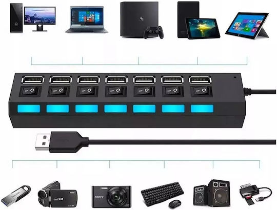 USB 2.0 7 Port Hub with USB-A Connection