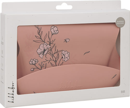 Kikka Boo Waterproof Bib Silicone with Button & Pocket Flora Blush for 6 m+
