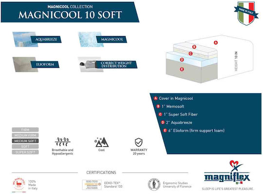 Magniflex Magnicool 10 King Size Ανατομικό Στρώμα Memory Foam 200x200cm