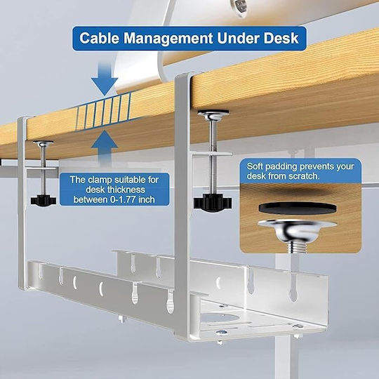 Cable Organizer Under Desk White Metal