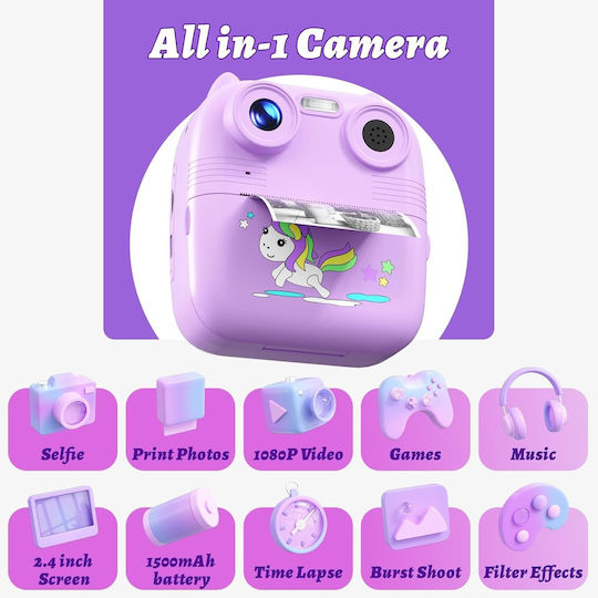 D8 Unicorn Cameră Foto pentru Copii Violet