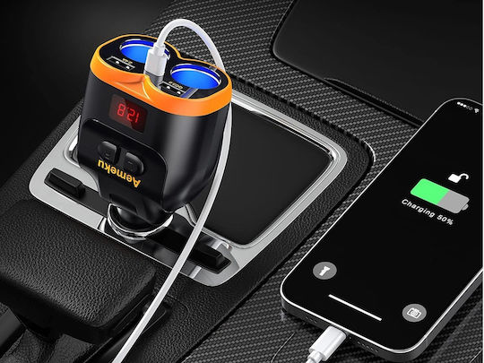 Verk Group Verk Group Autoladegerät 80W 4A Schnellladen mit 2xUSB-A 1xType-C 2xLeichter Eingebettetes Kabel und Voltmeter Schwarz