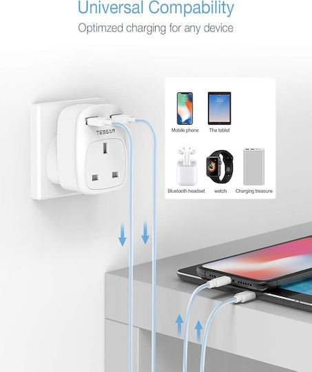 Tessan Einzelne Steckdose 3 Positionen mit 2 USB-A