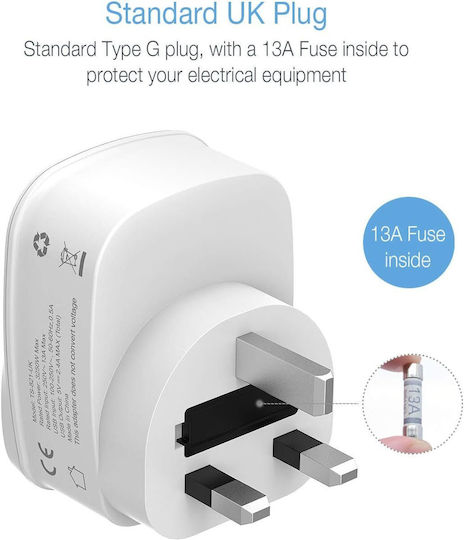 Tessan Einzelne Steckdose 3 Positionen mit 2 USB-A