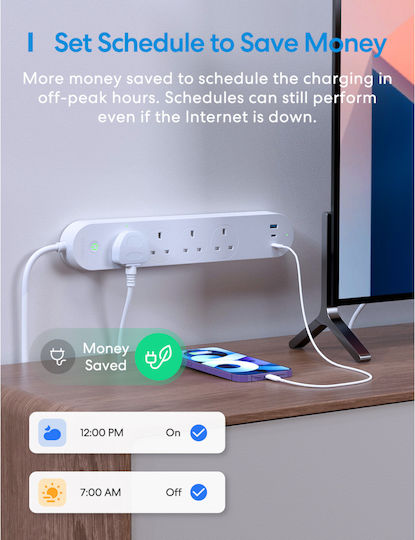 Meross Smart Power Strip 4 Positions with 1 USB-A, USB-C and Switch