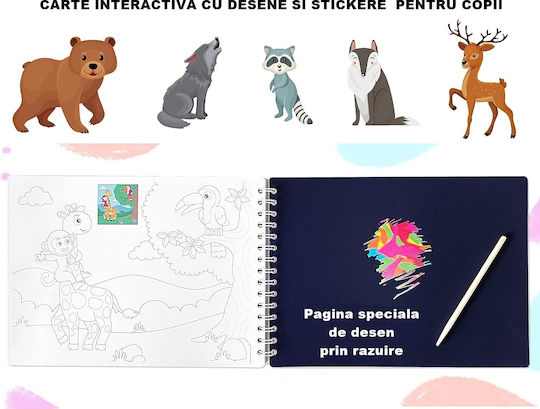 Carte De Colorat Anti-Stres Educațională Pentru Copii Tip Caiet Spiralat 600+ Autocolante Reutilizabile 13 Scene 14 Pagini Cu Imagini De Colorat Și Desen