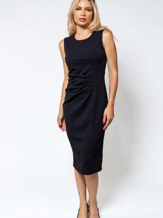 Sommer Midi Damenkleid Ärmellos Schwarz