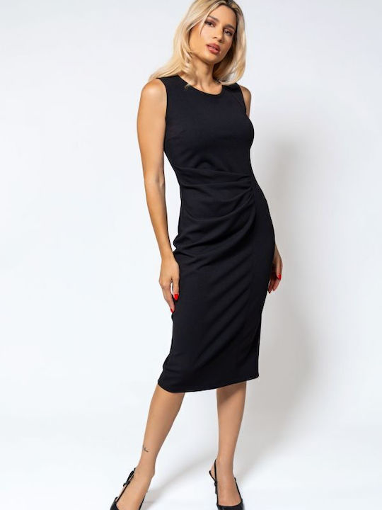 Sommer Midi Damenkleid Ärmellos Schwarz