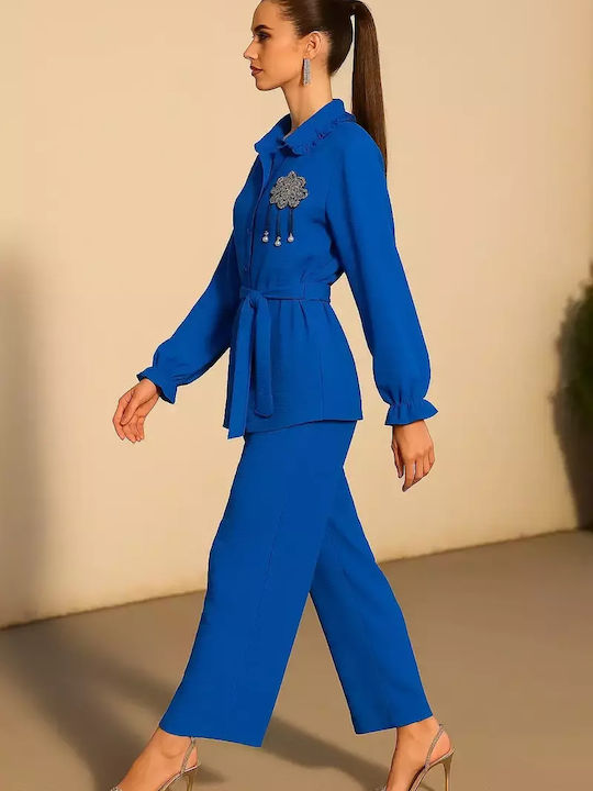 Women's Blue Set with Pants with Elastic in Slim Fit