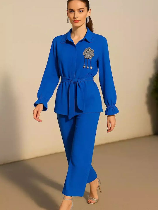 Women's Blue Set with Pants with Elastic in Slim Fit