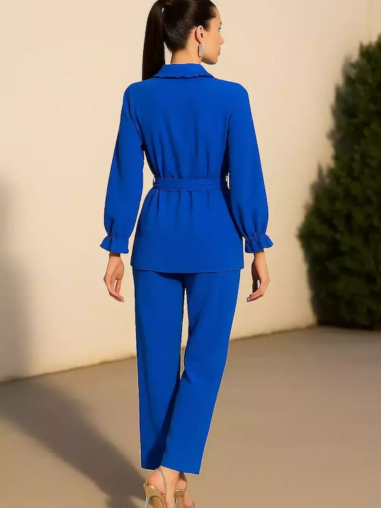 Women's Blue Set with Pants with Elastic in Slim Fit