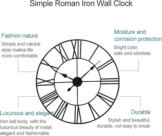 Roman Antikes Wanduhr Metallisch Schwarz Ø60cm Roman Antikes Wanduhr Metallisch Schwarz Ø60cm