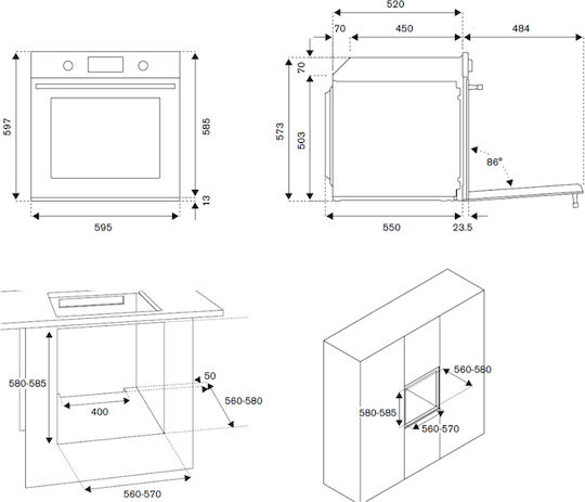 Bertazzoni Φούρνος άνω Πάγκου 80lt Π59.5εκ. Μαύρος