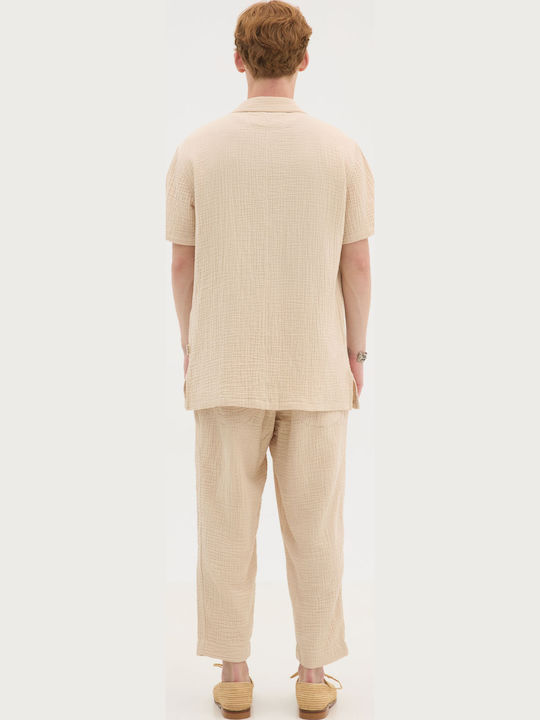 Cu mânecă scurtă Bumbac Cămașă Beige