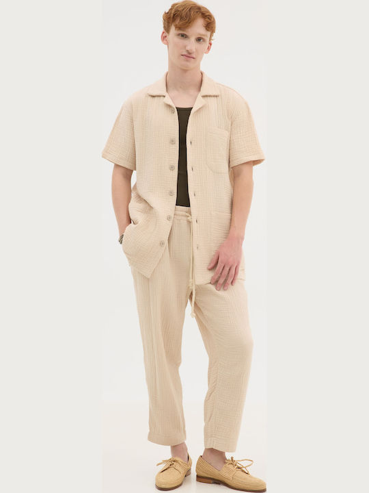 Cu mânecă scurtă Bumbac Cămașă Beige