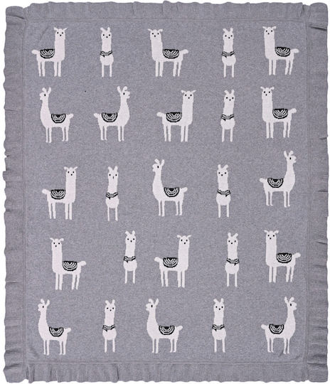 Liolios Home Pătură Pepinieră Swaddling pături Lama 100% bumbac Gri cu Animal 80x100cm