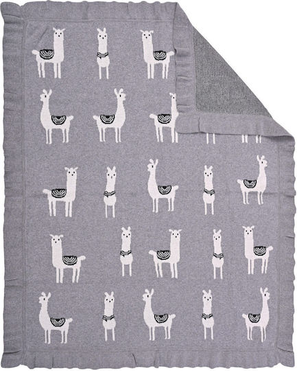 Liolios Home Pătură Pepinieră Swaddling pături Lama 100% bumbac Gri cu Animal 80x100cm