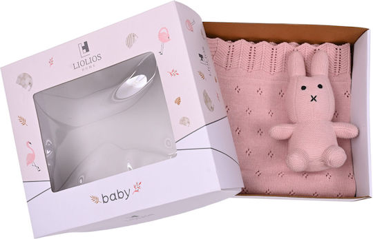 Liolios Home Blanket Nursery Swaddling Blankets Cotton Pink with Animal 80x100cm
