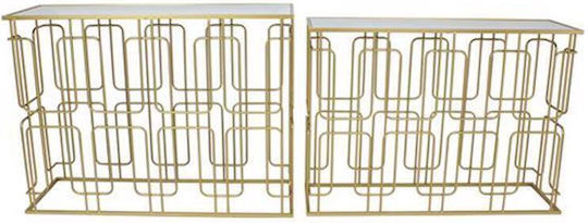 Set de 2 console metalice cu suprafață de sticlă aurie 107x35.5x79.5 101.5x30.5x74cm|750-39565
