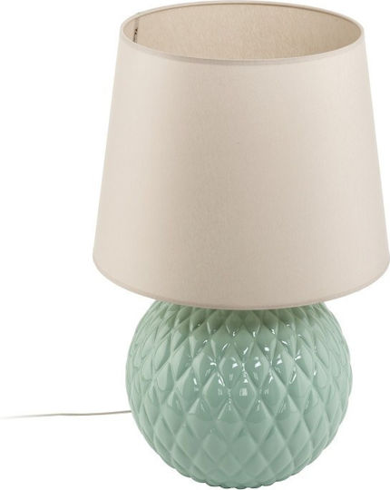 TK Lighting Santana Стъклена Настолна лампа за Цокъл E27 с Бял Абажур и Зелена Основа