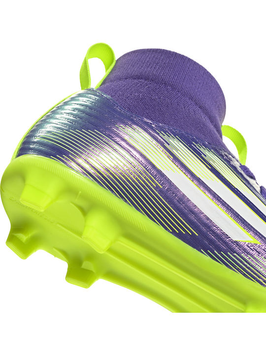 F50 League Mid MG Ghete De Fotbal Pentru Copii Cu Crampoane Violet Rush / Alb Nor / Lămâie Lucidă