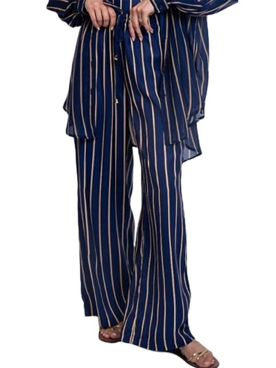 Femei Din material textil Pantaloni cu elastic Cu dungi Albastră