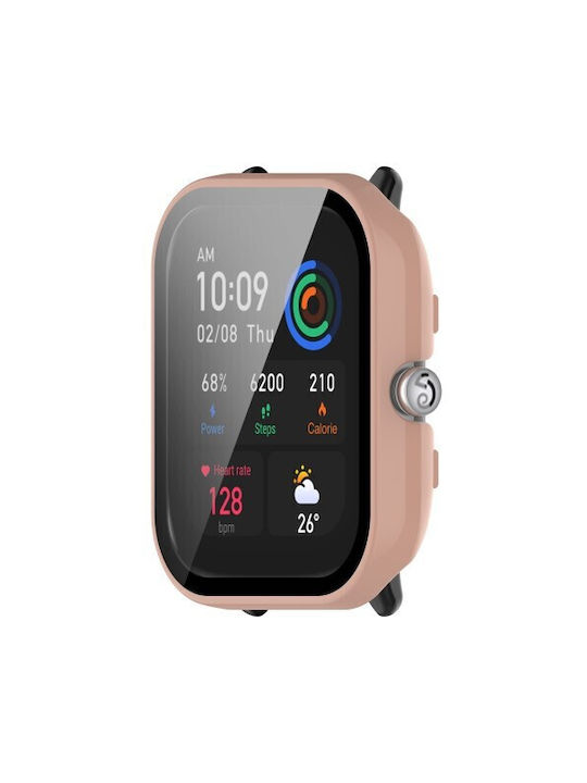 Πλαστική Θήκη με Τζαμάκι σε Ροζ χρώμα για Amazfit GTS 4 Mini Πλαστική Θήκη με Τζαμάκι σε Ροζ χρώμα για Amazfit GTS 4 Mini