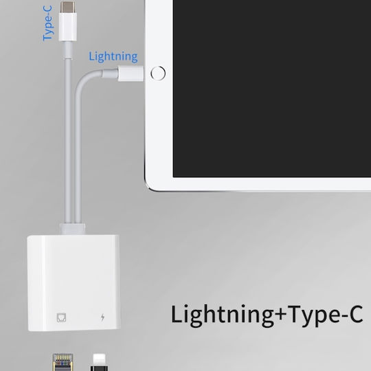 Convertor 3.5mm / USB-C masculin în Lightning / RJ-45 masculin Alb 1buc NA0023