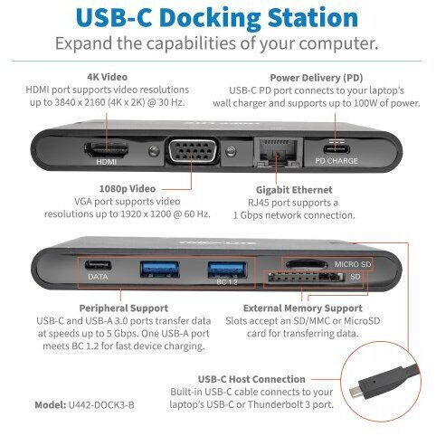 Eaton USB-C Docking Station with HDMI 4K PD Ethernet Black (U442-DOCK3-B)