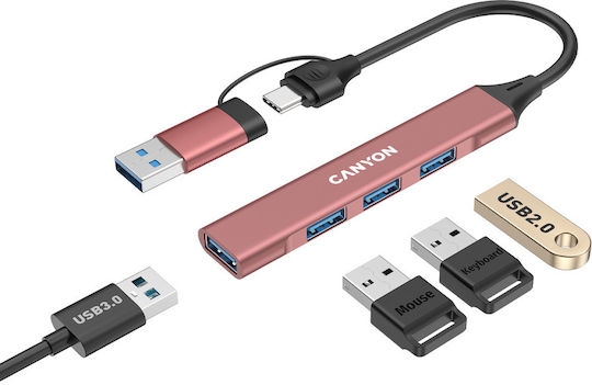 Canyon Hub 4 Θυρών USB 2.0 με σύνδεση USB-A Ροζ